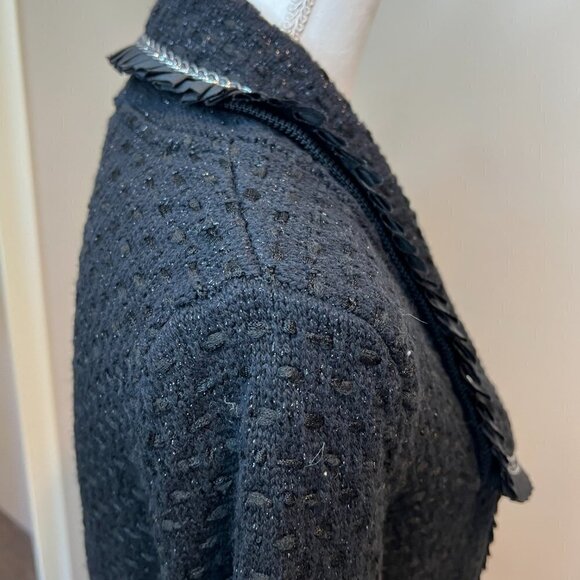 White House Black Market Black textured jacket with silver braiding, Size Small - Picture 9 of 15